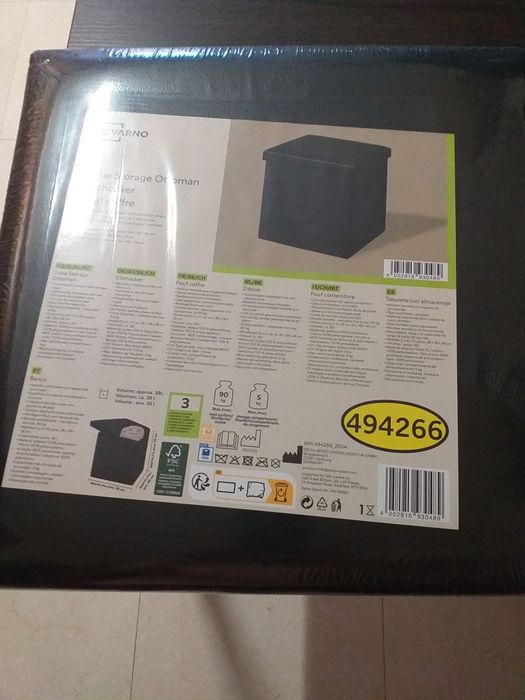 NOVO Banco com.arrumação,repousa pés,baú 38x38x38,efeito pele,em mão