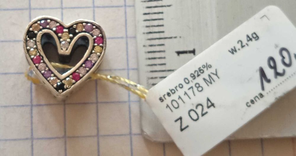 Charms Serce kolorowe kamyki Srebro 925 NOWE