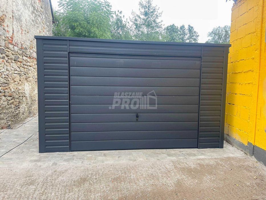 Garaż blaszany 4x6m Brama uchylna okno antracyt dach spad w tył GP480