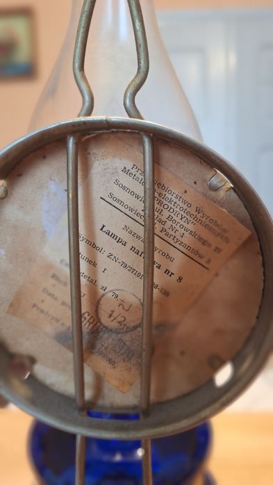 Lampa naftowa szklana PRL 1979 vintage
