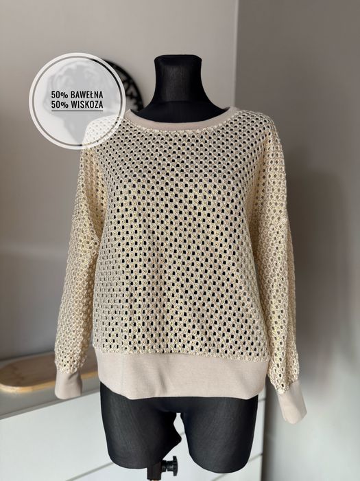Beżowo złota bluza ażurowa włoska S/M