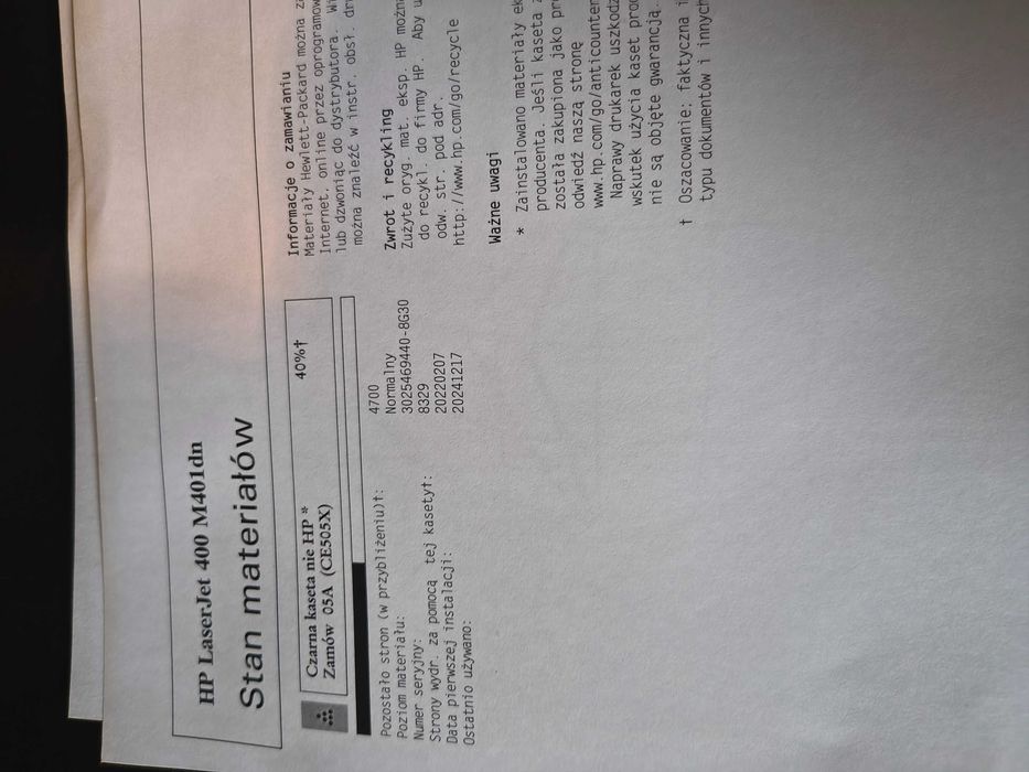 Drukarka HP laserjet pro 400, m401dn