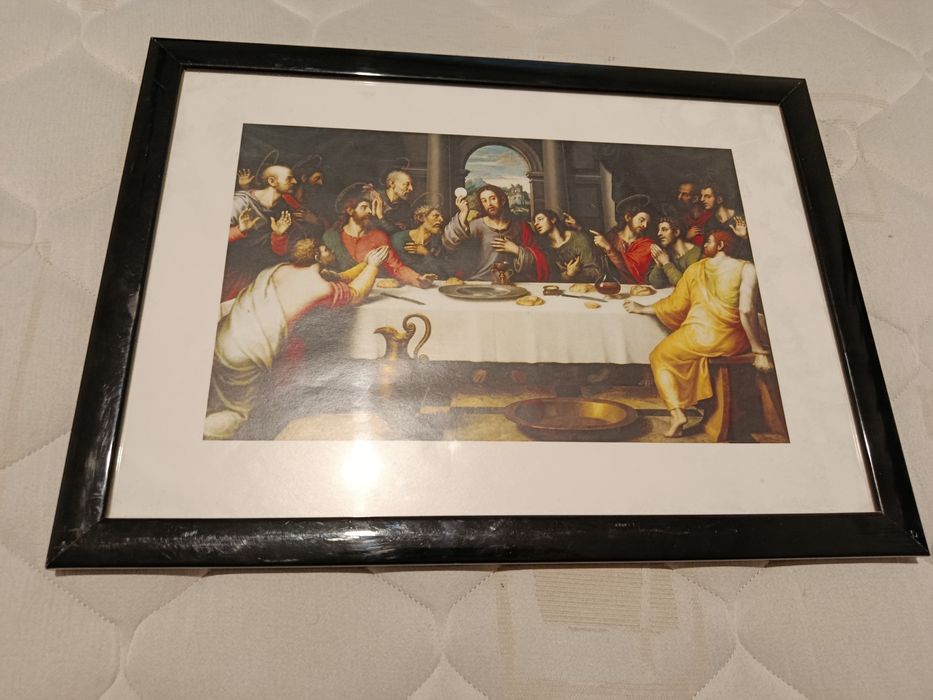 Ilustração da última ceia de cristo com moldura