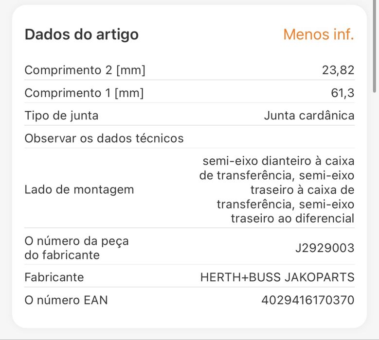 Cruzeta Cardan / Articulação, veio longitudinal
