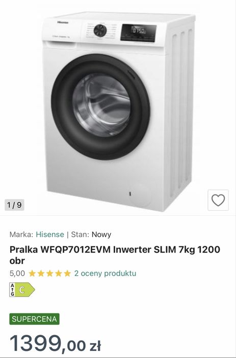 Pralka slim hisense wfqp7012evm 7kg -2,5 letnia