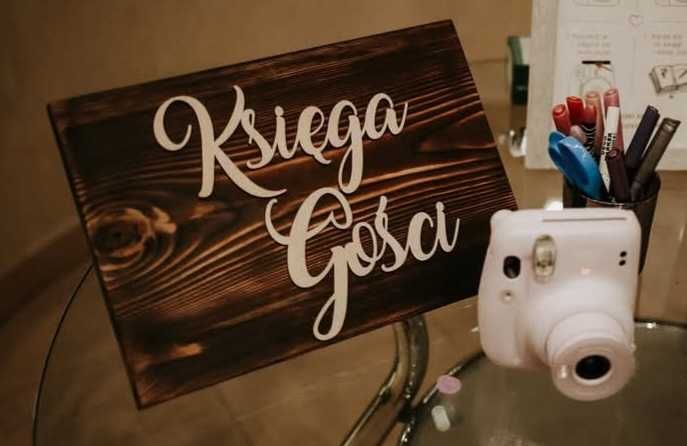 Tabliczki słodki stół, wiejski stół, drink bar, księga gosci