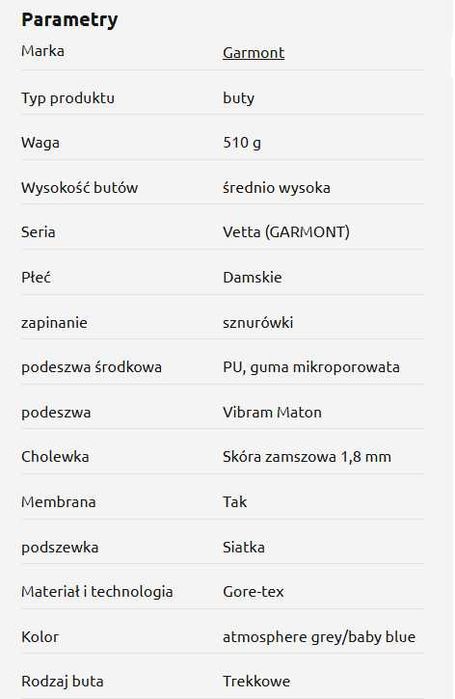 Buty trekkingowe, jak nowe, r. 41  – Garmont Vetta GTX WMS Gore-Tex Vibram