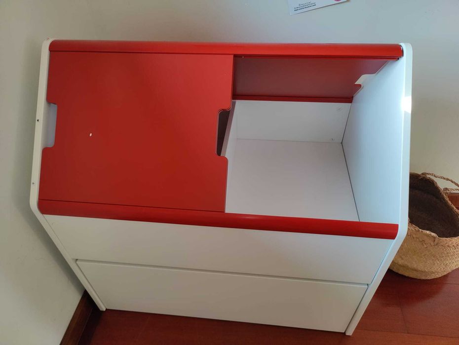 Módulo de arrumação com gaveta, branco e vermelho (Como Novo)