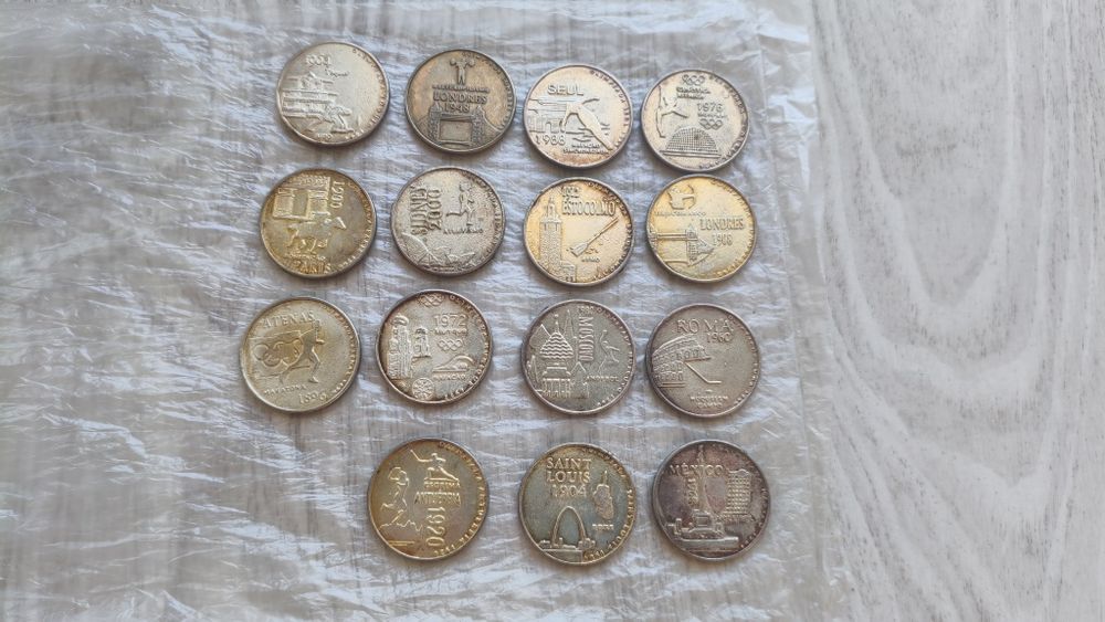 Conjunto 15 Moedas Banhadas em Prata (Jogos Olímpicos) Múltiplos anos