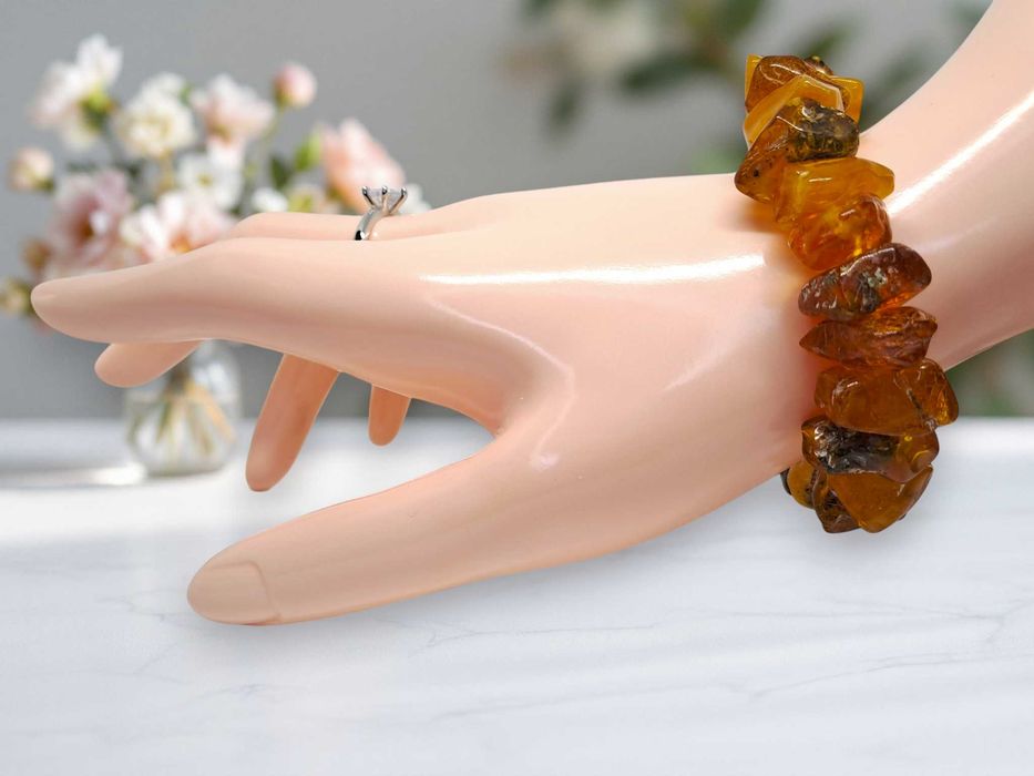 Bransoletka BURSZTYN bałtycki bryłki cytryna koniak zieleń #861