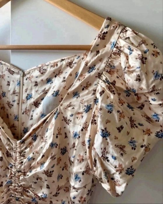 Dollina limitowana sukienka made in Poland 100% wiskoza satynowa kwiaty marszczona boho Y2K M 38