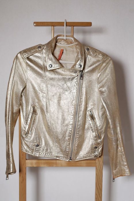 Шкіряна косуха Just Cavalli Imperial leather jacket Gold ХS Made Italy