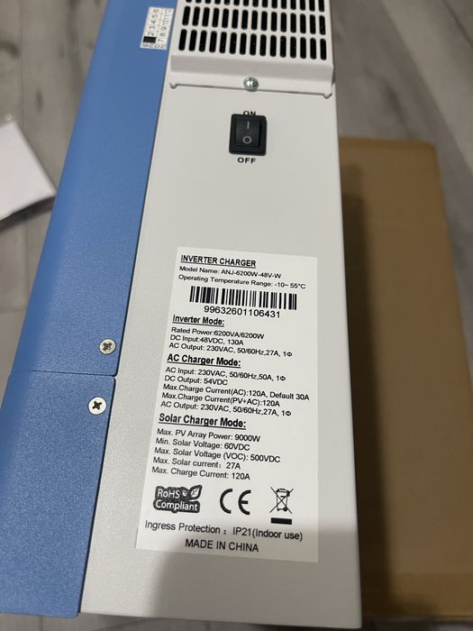 Гібридний інвертор Anenji 6200w/9000w 48v оновлена версія 6.2kw  wi-fi