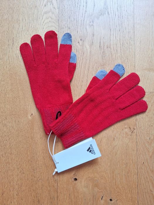Czerwone rękawiczki adidas  v logo grove knit gloves