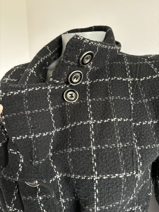 Czarny płaszcz w kratę rozmiar M/L wełniany peacoat