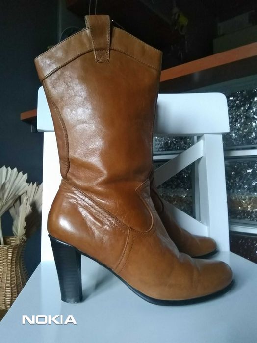 skóra naturalna damskie kozaki kowbojki botki roz.38