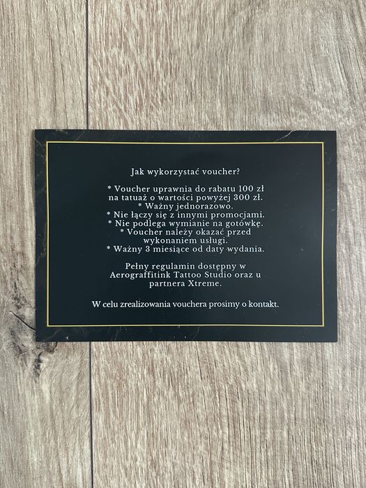 Bon podarunkowy na tatuaż 100zł