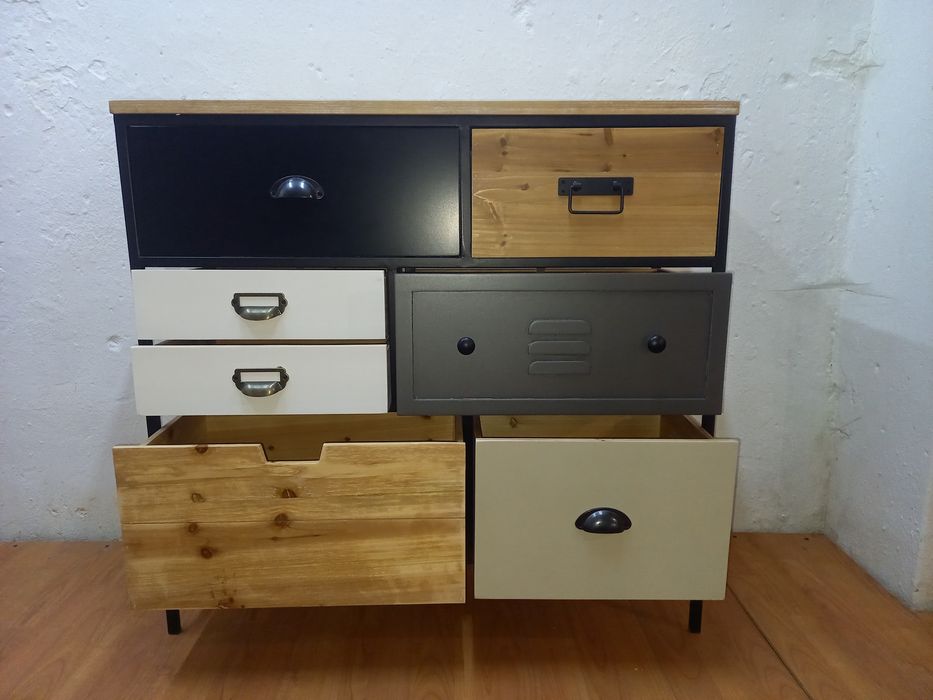 Rezerwacja. Komoda metalowa z szufladkami. Vintage retro boho