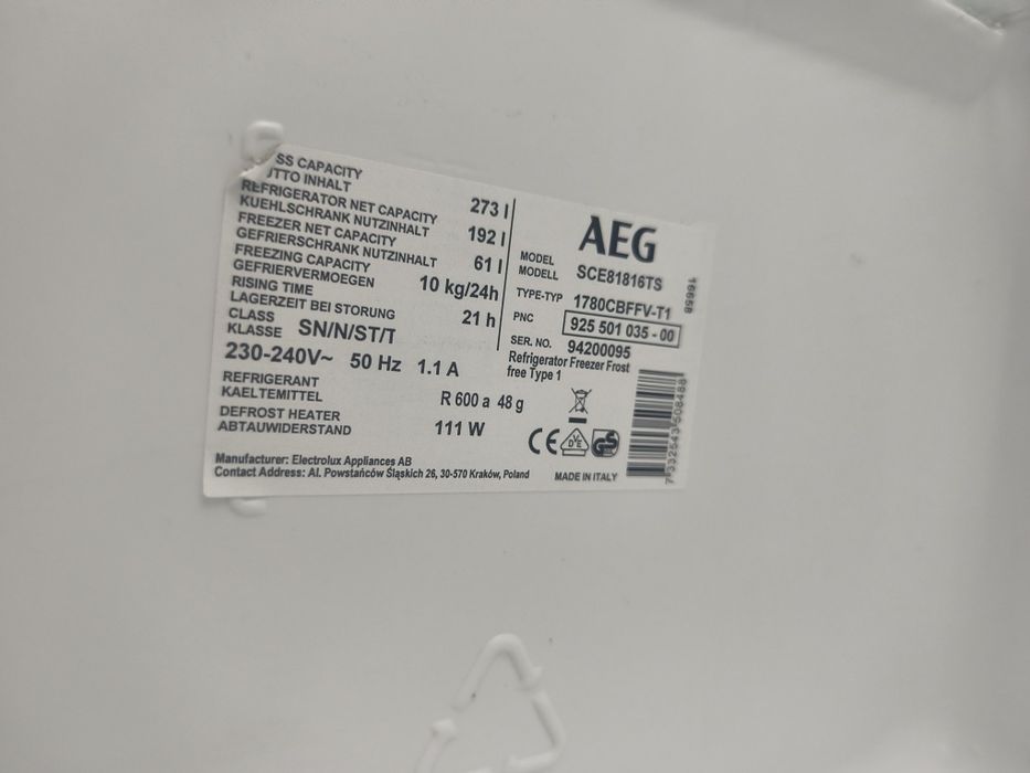 Peças frigorífico e congelador AEG encastrado