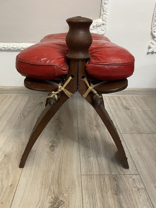 Taboret siedzisko drewno, skóra naturalna