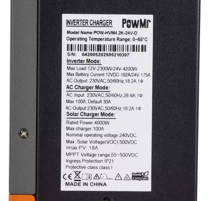Інвертор сонячний гібридний PowMr 4.2 12/24V , Wi-Fi