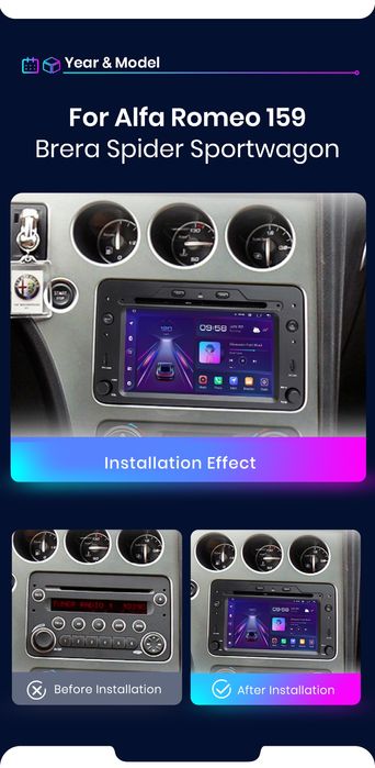 Rádio Android Alfa Romeo 159 Spider Brera 2/32GB Carplay GPS wifi BT