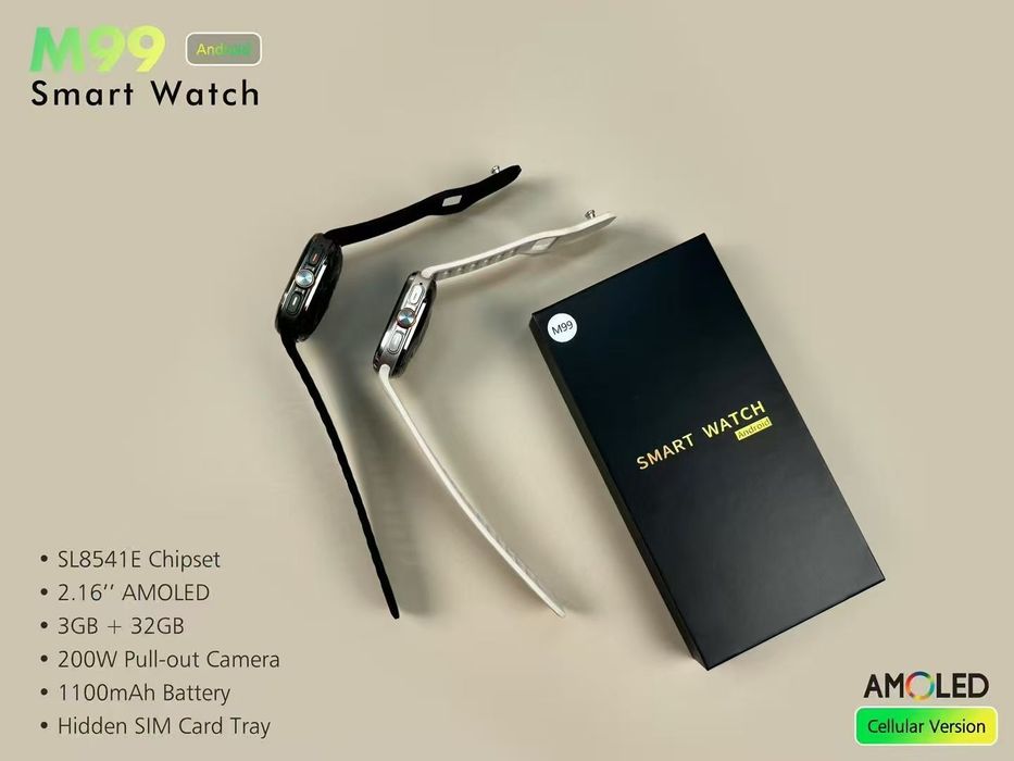 Смарт-годинник M99 5G LTE (SIM) Android AMOLED GPS Wi-Fi Android 10 Ка