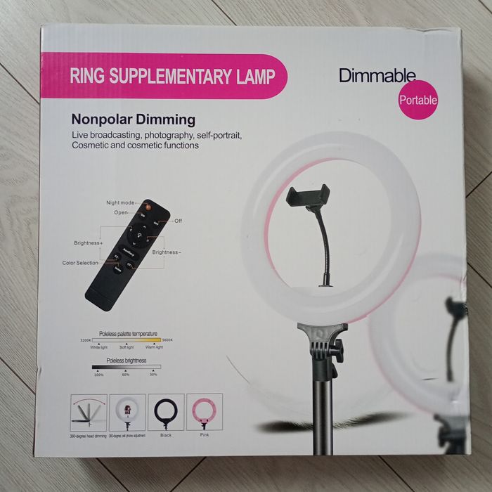 Lampa LED ring pierścieniowa statyw pilot 36W światło ciepłe zimne