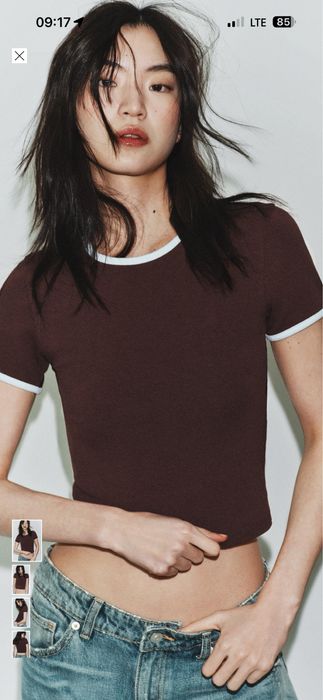 Футболка Zara розмір с, м нова! шоколадна з блакитною окантовкою