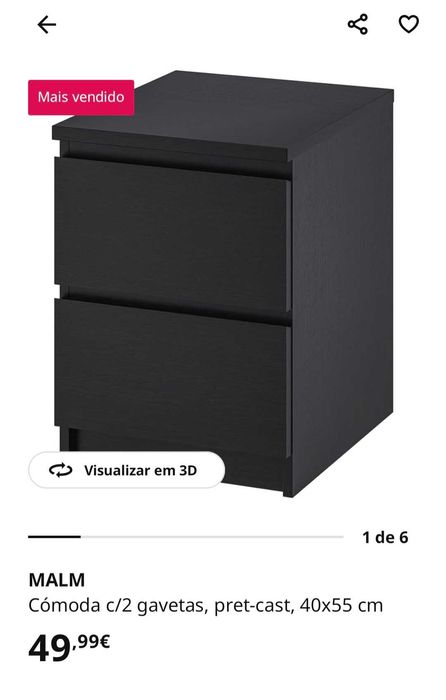 Mesa de cabeceira MALM IKEA Preto