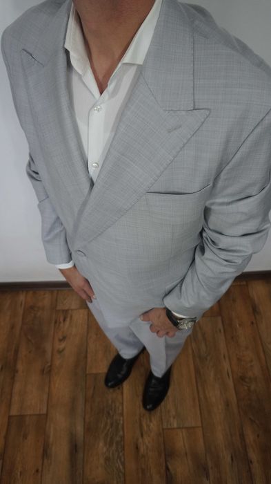 Garnitur Wełniany Alberto Bossi Dwurzędowy Jasnoszary Rozmiar 58