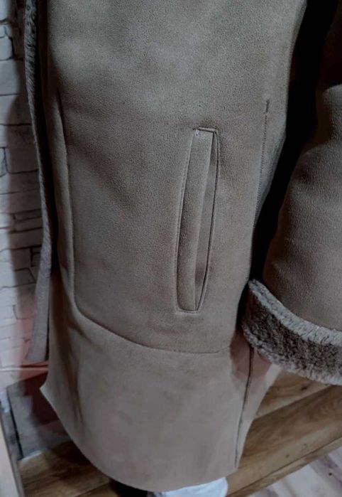 ZARA Damskie Beżowe Futerko Dwustronne