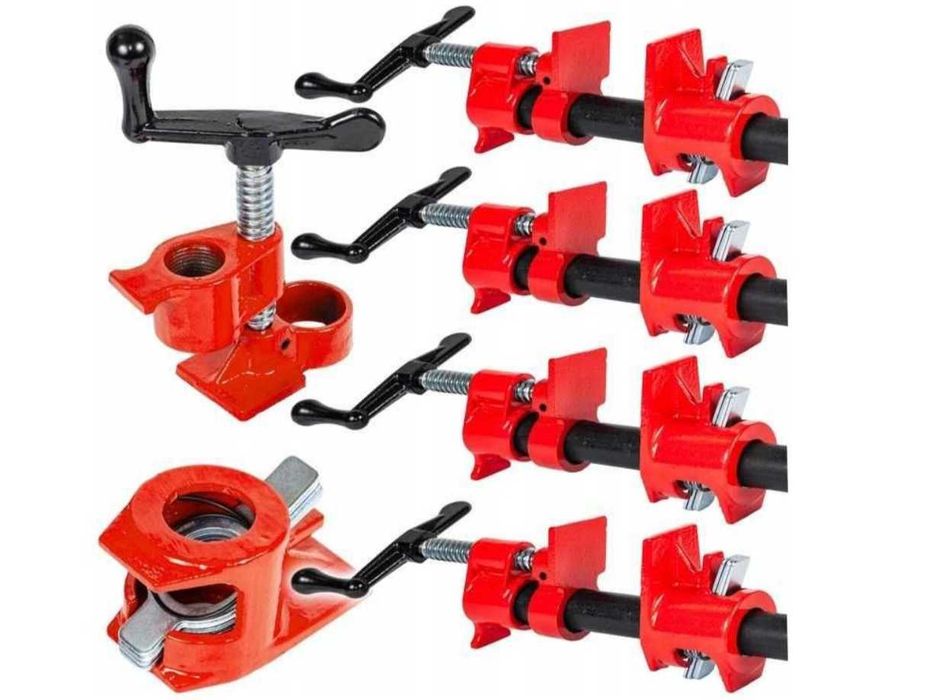 4 Imadła Ściski Rozpieraki Stolar + 8 Nakładek Bezkońcowy na Rurę 3/4