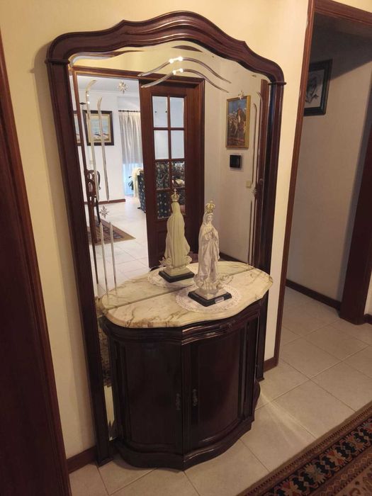 Consola de Entrada / Aparador com Espelho e Tampo em Mármore