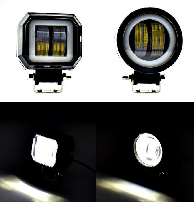 LED фара квадратная круглая 20w СТГ Ангельские глазки ДХО противотуман
