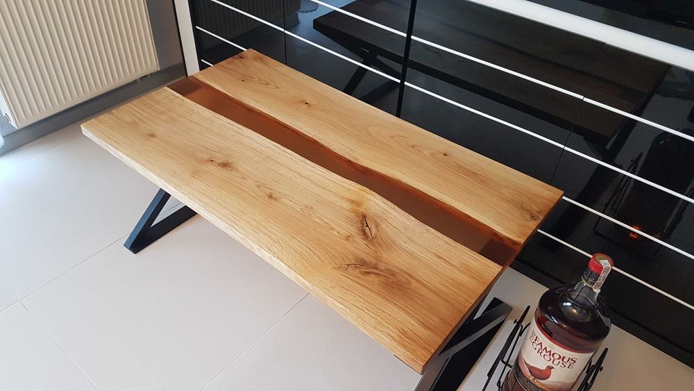 Stolik kawowy, dębowy, stolik żywica - rzeka