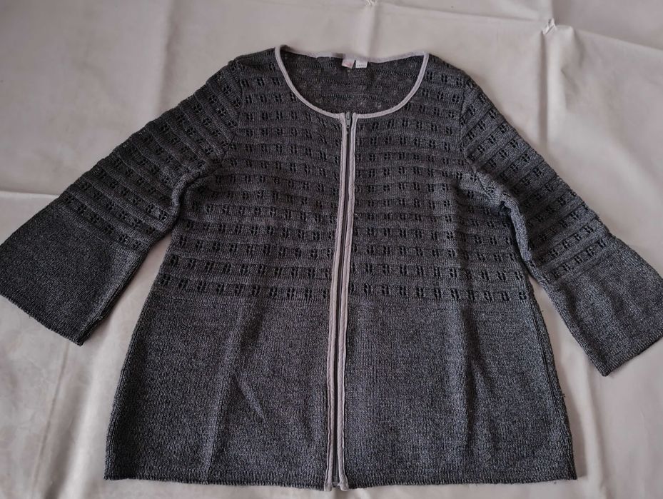 SUPER CENA Piękny sweterek XL kardigan narzutka ażurowy len + wiskoza