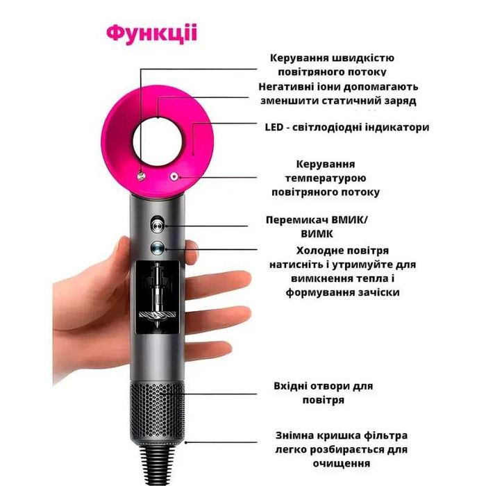 Фен Super Hair Dryer Dyson, 5 насадок