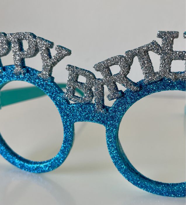 Óculos divertidos Happy Birthday Azul Glitter