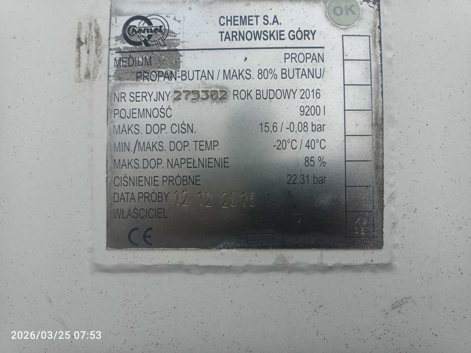Zbiornik na gaz 9200 litrów.naziemny propan butan