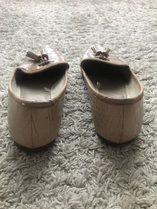 Zara baleriny, na plaskim, rozmiar 38, beżowe, skóra