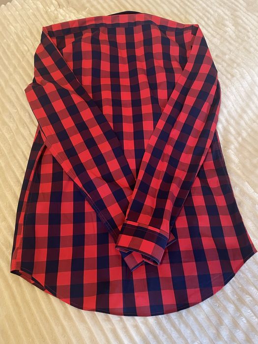 Koszula NOWA ZARA unisex roz. 38 Slim w kratkę granatowo-czerwona