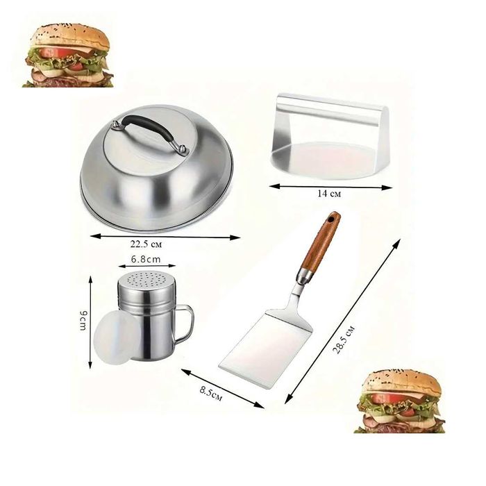 Набір для гамбургерів прес шпатель шейкер ковпак для гриля Weber