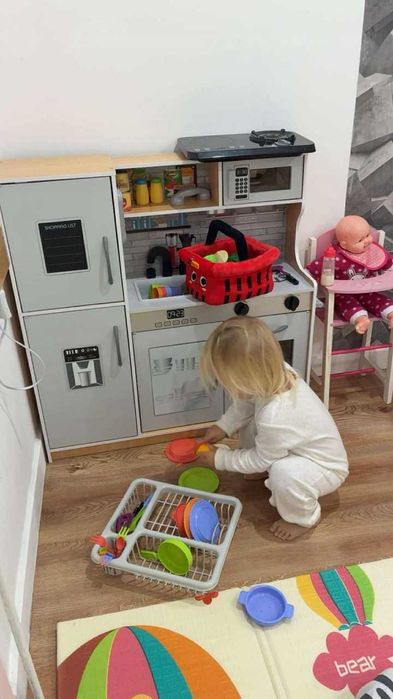 Kuchnia Drewniana dla Dzieci Duża Kuchenka + Akcesoria Garnki Światło