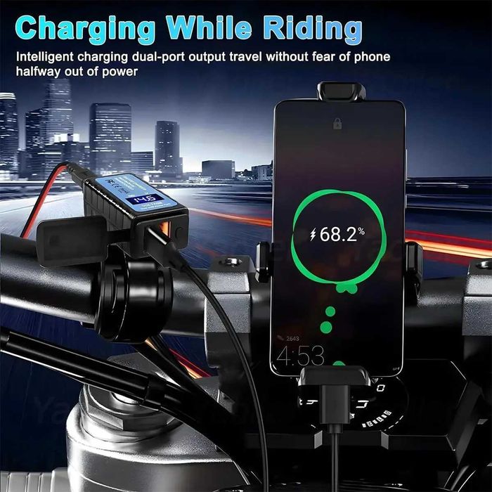 Ładowarka motocyklowa USB QC3.0 12V z woltomierzem