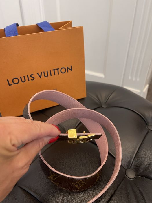 LOUIS VUITTON piękny pasek dwustronny, monogram, klamra złota