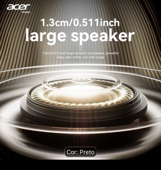 [Acer] Modelo novo 2025 Fone de Ouvido Sem Fio TWS Grave Pesado Estéreo + Cancelamento de Ruído de Fala Ultra Longa Duração Esportes Corrida