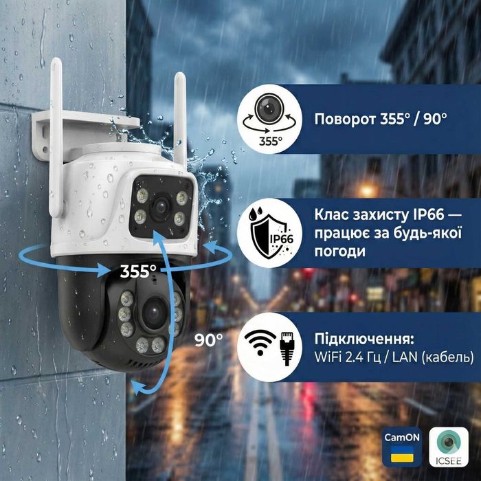 Поворотна IP вайфай камера відеонагляду 8 МП ICSee. WIFI, сповіщення
