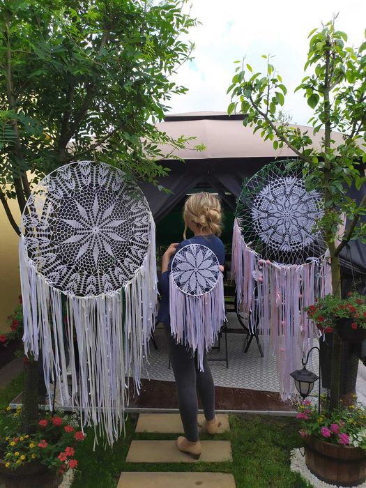 Łapacz snów Boho rękodzieło handmade ślub wesele rozeta nowa 70 cm śr