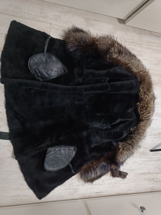 Kożuch naturalny z futrem lisa